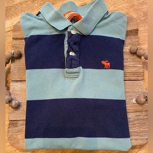 Abercrombie Boy’s XL 2Tone Blue Wide Striped Cotton Pique Knit Short Sleeve Polo